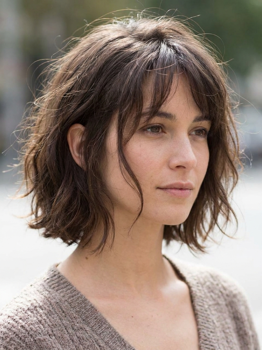 Messy Bob mit Grown-Out Bangs als Bob Frisuren mit Pony Inspiration 2026